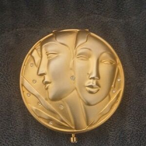 Gold Double-Face Compact Mirror with Rhinestones